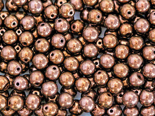 50 St. Runde Gepresste Perlen 6mm, Böhmisches Glas, Jet Bronze Lustre
