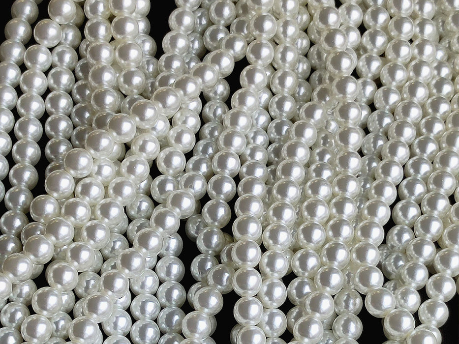 50 St. Runde Perlmuttperlen 6mm, Böhmisches Glas, Weiße Perle
