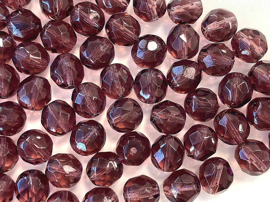 25 St. Fire Polished facettierte Glasperlen Rund 8mm, Amethyst Lila hell, Tschechisches Glas