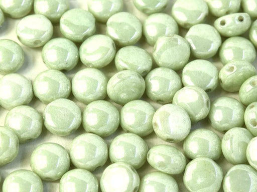 Tschechische Glasperlen PRECIOSA Candy™ 8mm 2 Loch Kreideweiß Mint Luster Tschechisches Glas Farbe_Green