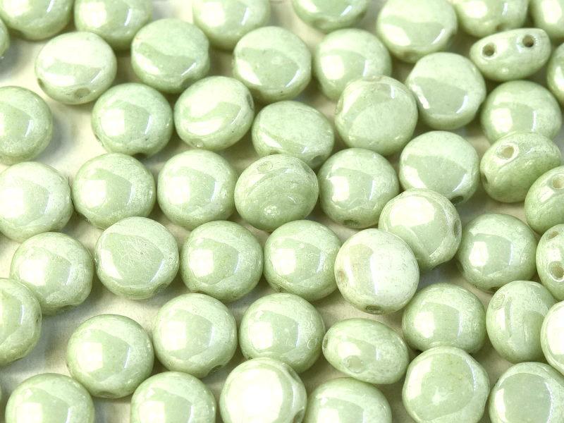 Tschechische Glasperlen PRECIOSA Candy™ 8mm 2 Loch Kreideweiß Mint Luster Tschechisches Glas Farbe_Green