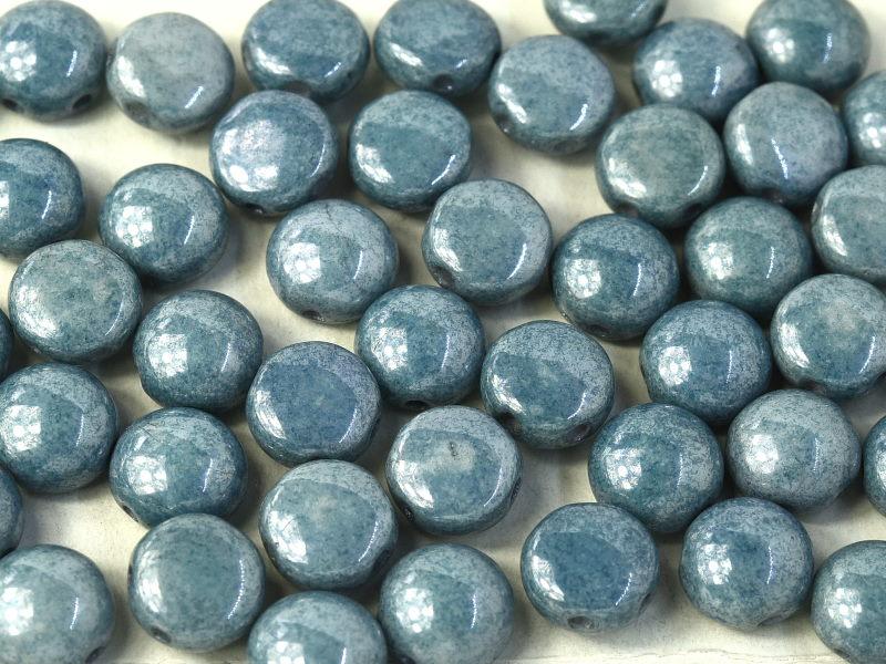 Tschechische Glasperlen PRECIOSA Candy™ 8mm 2 Loch Kreideweiß Baby-Blau Luster Tschechisches Glas Farbe_Blue