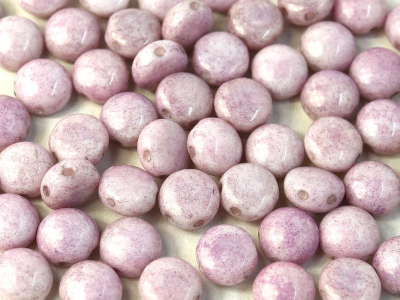 Tschechische Glasperlen PRECIOSA Candy™ 8mm 2 Loch Kreideweiß Lila Luster Tschechisches Glas Farbe_Purple