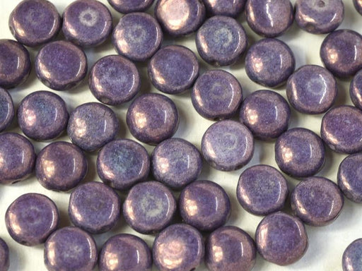 Tschechische Glasperlen PRECIOSA Candy™ 8mm 2 Loch Kreideweiß Lila Vega Luster Tschechisches Glas Farbe_Purple