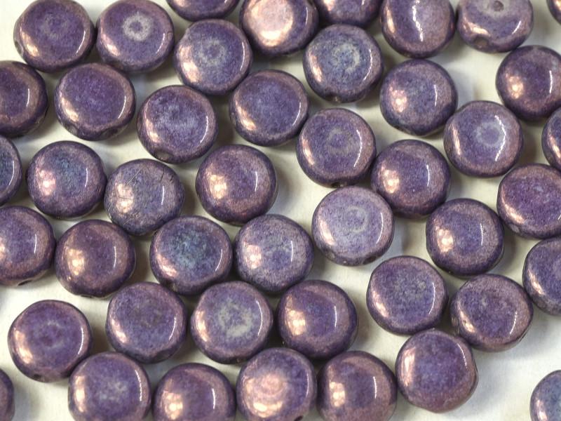 Tschechische Glasperlen PRECIOSA Candy™ 8mm 2 Loch Kreideweiß Lila Vega Luster Tschechisches Glas Farbe_Purple