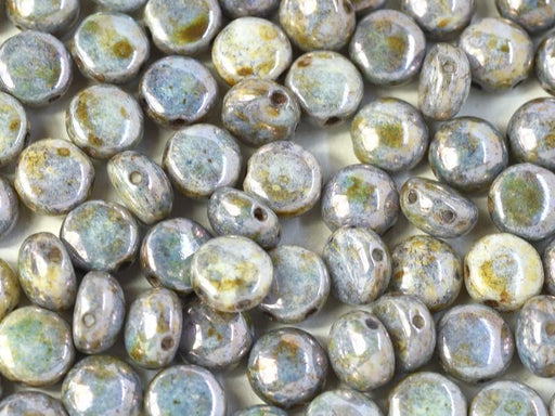 Tschechische Glasperlen PRECIOSA Candy™ 8mm 2 Loch Kreideweiß Blau Luster Tschechisches Glas Farbe_Blue