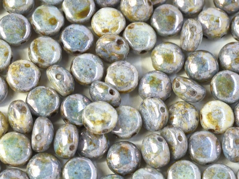 Tschechische Glasperlen PRECIOSA Candy™ 8mm 2 Loch Kreideweiß Blau Luster Tschechisches Glas Farbe_Blue