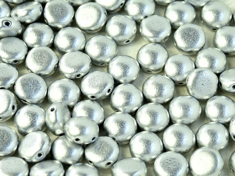 Tschechische Glasperlen PRECIOSA Candy™ 8mm 2 Loch Jet Aluminium Silber Tschechisches Glas Farbe_Silver