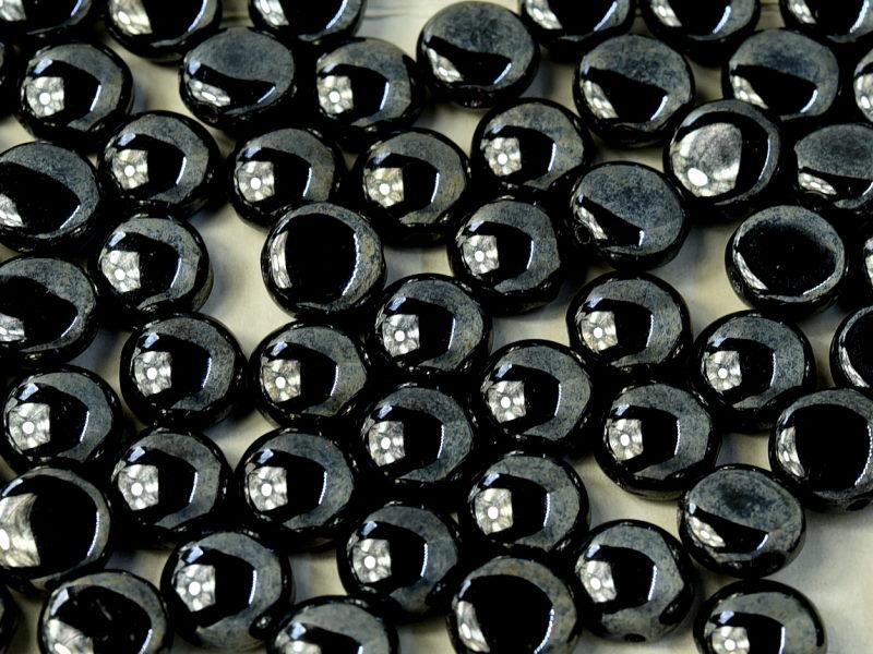 Tschechische Glasperlen PRECIOSA Candy™ 8mm 2 Loch Jet Hämatit Tschechisches Glas Farbe_Grey