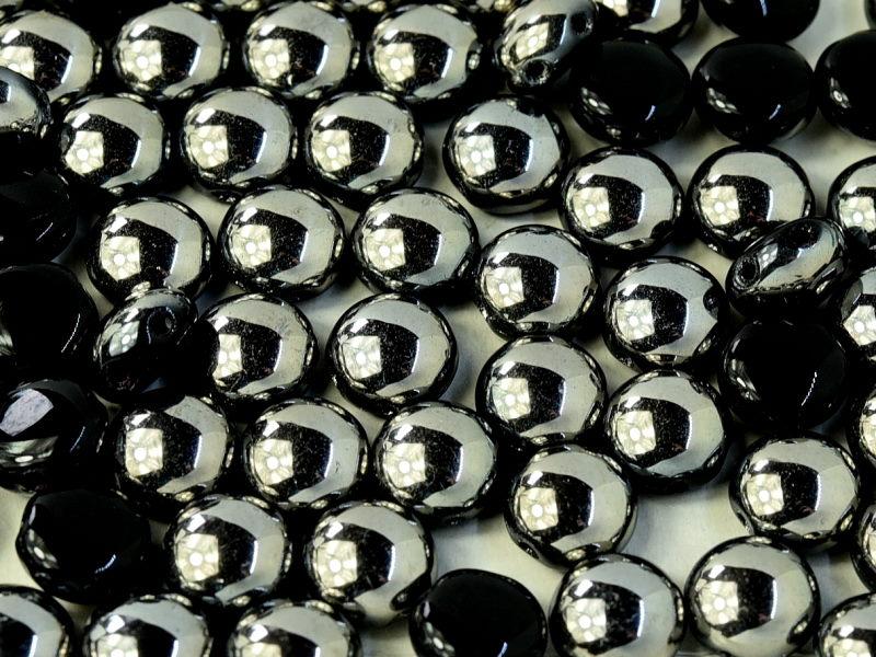 Tschechische Glasperlen PRECIOSA Candy™ 8mm 2 Loch Jet Chrome Tschechisches Glas Farbe_Silver