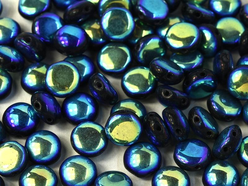 Tschechische Glasperlen PRECIOSA Candy™ 8mm 2 Loch Schwarz Voll AB Tschechisches Glas Farbe_Black Farbe_ Multicolored