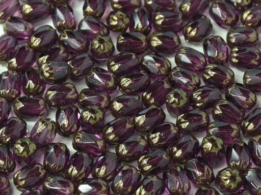 Feuerpolierte Perlenformen 6x4 mm Amethyst Bronzefarben Tschechisches Glas Farbe_Purple