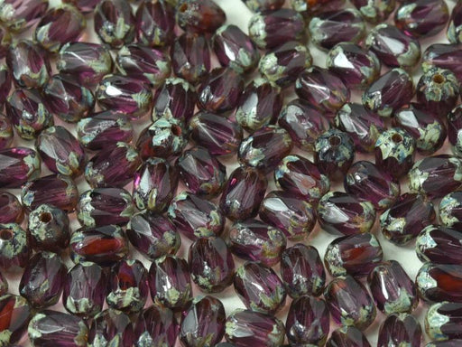 Feuerpolierte Perlenformen 6x4 mm Amethyst Dunkler Travertin Tschechisches Glas Farbe_Purple