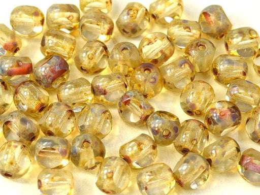 Feuerpolierte Perlenformen 6 mm Kristall Dunkler Travertin Tschechisches Glas Farbe_Clear Farbe_ Yellow