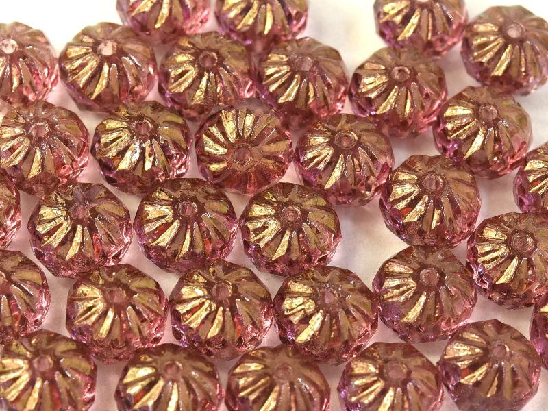 Feuerpolierte Perlenformen 7x10 mm Rosaline Bronzefarben Tschechisches Glas Farbe_Pink Farbe_ Brown