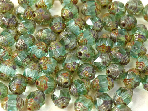 Feuerpolierte Perlenformen 8x6 mm Aqua Dunkler Travertin Tschechisches Glas Farbe_Green
