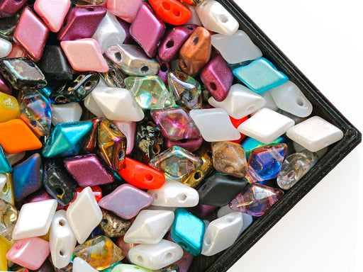 30 St. Diamonduo™ Beads 5x8 mm, 2 Holes,  Mix, Czech Glass