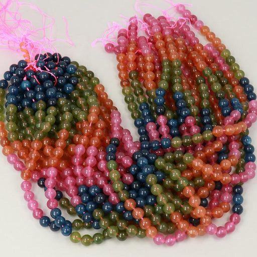 Edelsteinperlen 8 mm Tiefschwarz mit Fuchsienstreifen  Farbe_Multicolored