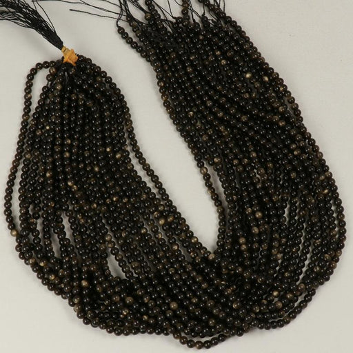 Edelsteinperlen 4 mm Obsidiana Golden Rund Glatt  Farbe_Black Farbe_ Gold