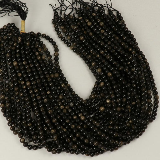 Edelsteinperlen 6 mm Obsidiana Golden Rund Glatt  Farbe_Black Farbe_ Gold