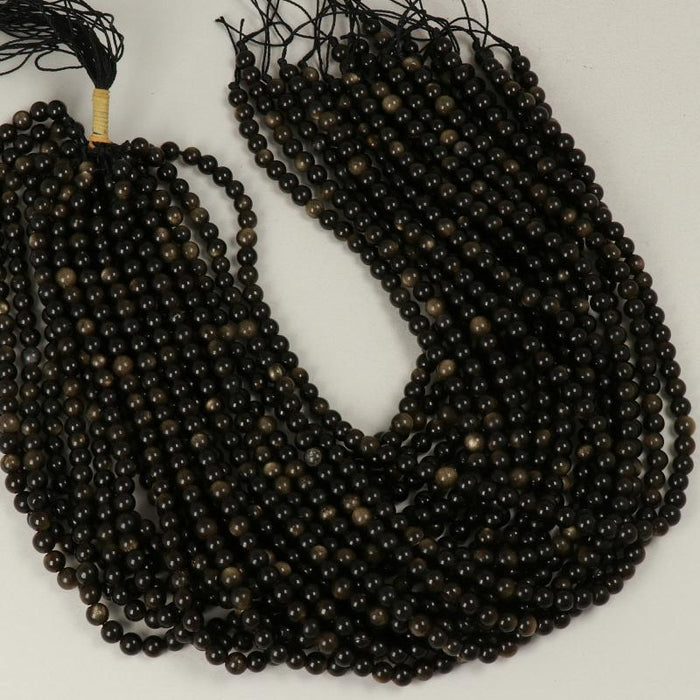 Edelsteinperlen 6 mm Obsidiana Golden Rund Glatt  Farbe_Black Farbe_ Gold