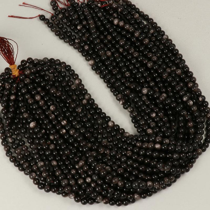 Edelsteinperlen 6 mm Obsidiana Silber Rund Glatt  Farbe_Black Farbe_ Silver