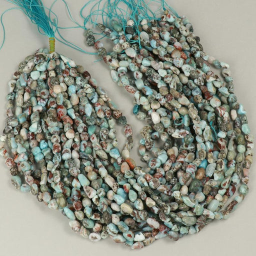 Edelsteinperlen 8x6 mm Larimar Multicolor Nugget Glatt  Farbe_Grey Farbe_ Blue