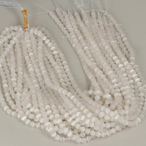 1 Strand 38/40 cm Edelsteinperlen 6x7 mm Selenit Rund glatt  Farbe_White