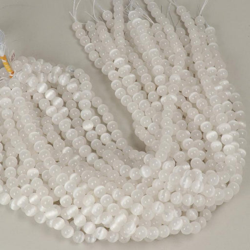 1 Strand 38/40 cm Edelsteinperlen 8x9 mm Selenit Rund glatt  Farbe_White