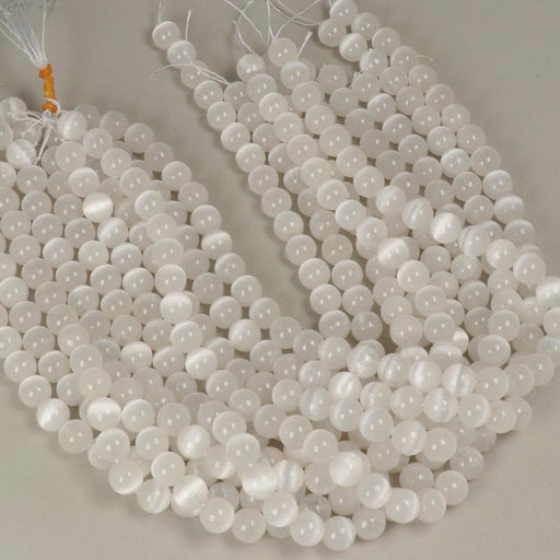 1 Strand 38/40 cm Edelsteinperlen 10x11 mm Selenit Rund glatt  Farbe_White