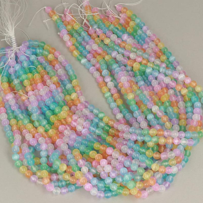 1 Strand 38/40 cm Edelsteinperlen 6 mm Selenit Mischfarbe Rund glatt  Farbe_Multicolored
