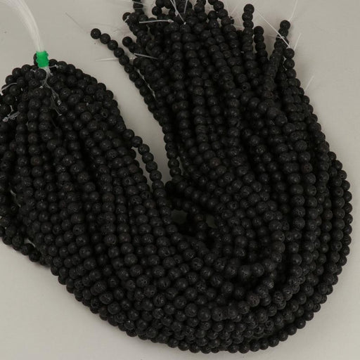 1 Strand 38/40 cm Edelsteinperlen 6x7 mm Lava Schwarz Rund  Farbe_Black