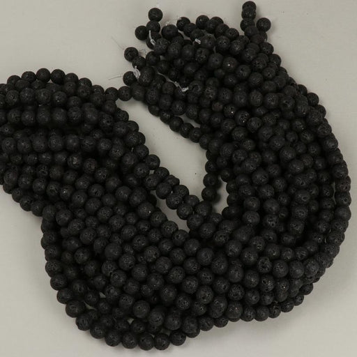 1 Strand 38/40 cm Edelsteinperlen 8x9 mm Lava Schwarz Rund  Farbe_Black
