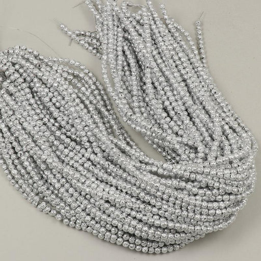 1 Strand 38/40 cm Edelsteinperlen 4x5 mm Lava Plattiert Silber Rund  Farbe_Grey