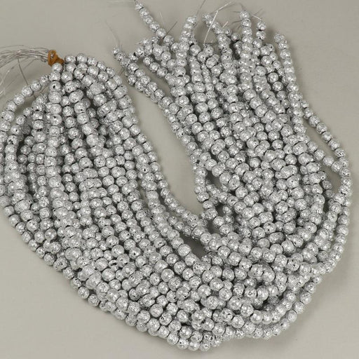 1 Strand 38/40 cm Edelsteinperlen 6x7 mm Lava Plattiert Silber Rund  Farbe_Grey