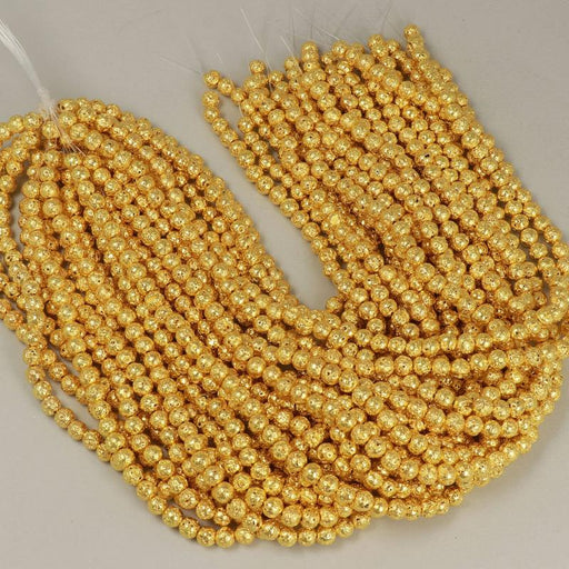1 Strand 38/40 cm Edelsteinperlen 6x7 mm Lava Plattiert Gold Rund  Farbe_Gold