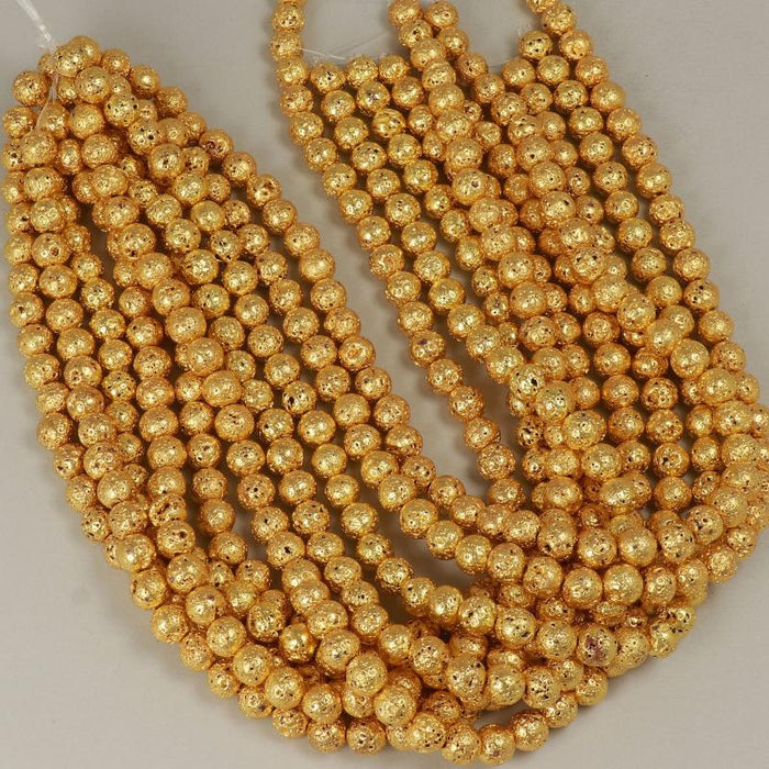 1 Strand 38/40 cm Edelsteinperlen 8x9 mm Lava Plattiert Gold Rund  Farbe_Gold