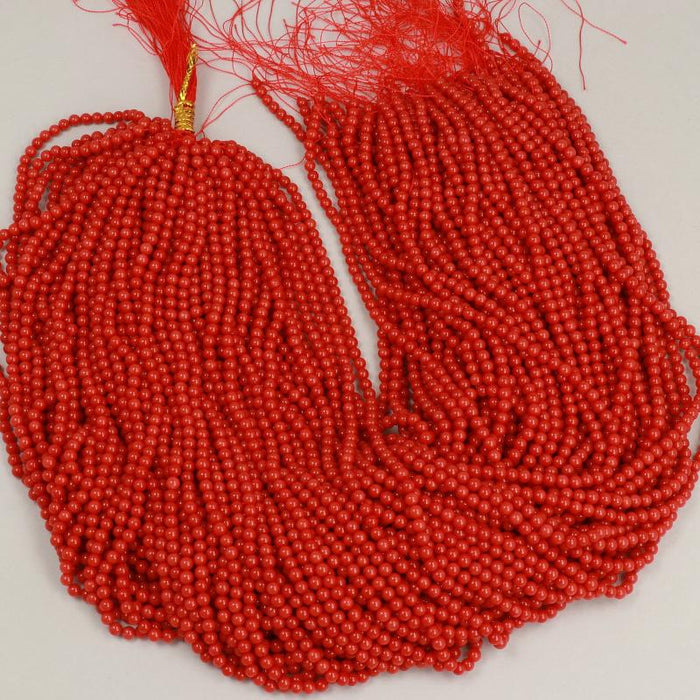 1 Strand 38/40 cm Edelsteinperlen 4 mm Koralle Bambus Rot Rund glatt  Farbe_Red