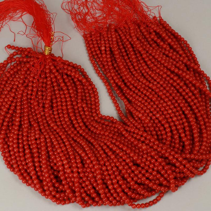 1 Strand 38/40 cm Edelsteinperlen 4.5x5 mm Koralle Bambus Rot Rund glatt  Farbe_Red
