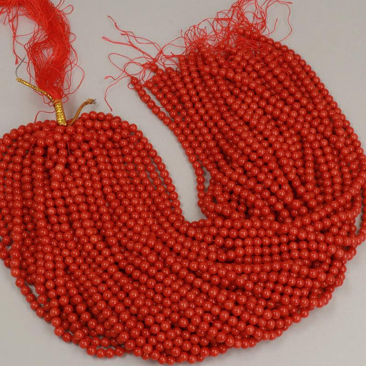 1 Strand 38/40 cm Edelsteinperlen 6 mm Koralle Bambus Rot Rund glatt  Farbe_Red