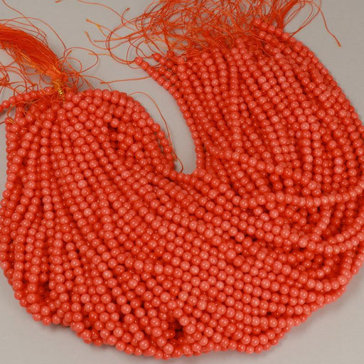 1 Strand 38/40 cm Edelsteinperlen 5.5 mm Koralle Bambus Momo Rund glatt  Farbe_Red