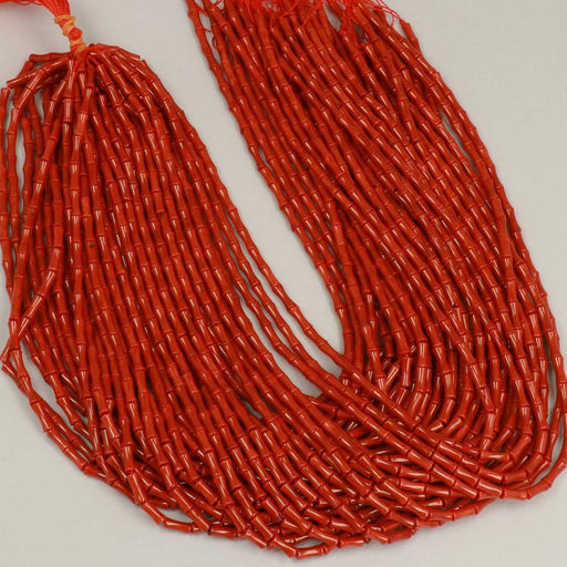 1 Strand 38/40 cm Edelsteinperlen 8x4 mm Koralle Bambus Rot Tubo glatt  Farbe_Red