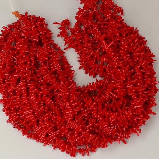 1 Strand 38/40 cm Edelsteinperlen 10x2 mm Koralle Bambus Rot Stick  Farbe_Red