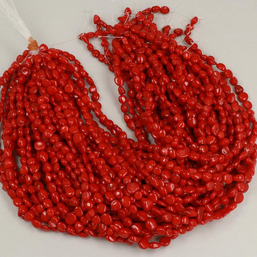 1 Strand 38/40 cm Edelsteinperlen 8x6 mm Koralle Bambus Rot Nugget glatt  Farbe_Red