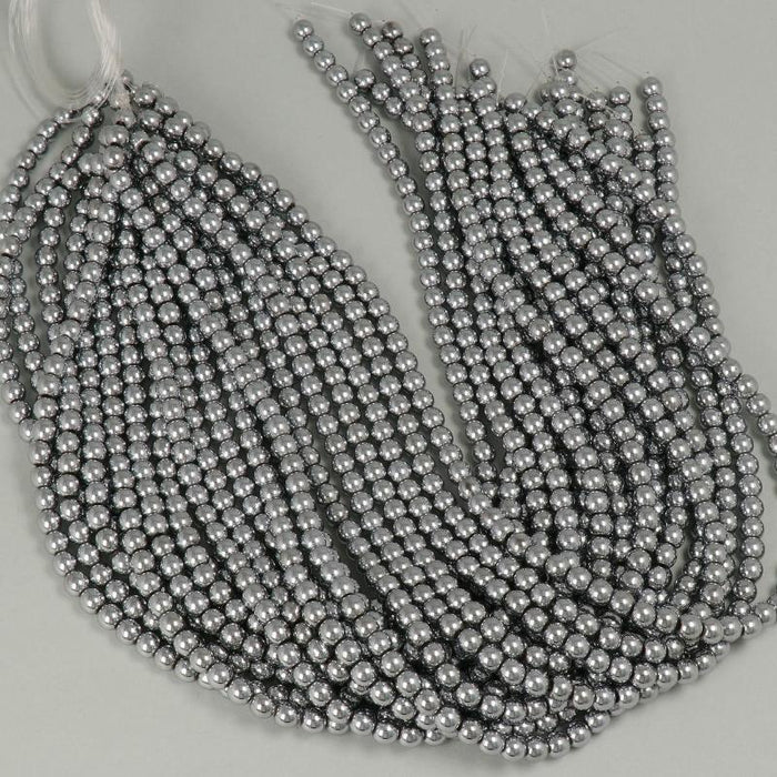 1 Strand 38/40 cm Edelsteinperlen 6 mm Hämatit Plattiert Rhodium Rund glatt  Farbe_Grey
