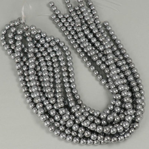1 Strand 38/40 cm Edelsteinperlen 8 mm Hämatit Plattiert Rhodium Rund glatt  Farbe_Grey