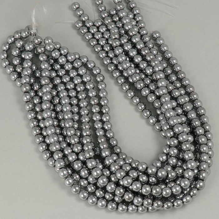 1 Strand 38/40 cm Edelsteinperlen 8 mm Hämatit Plattiert Rhodium Rund glatt  Farbe_Grey