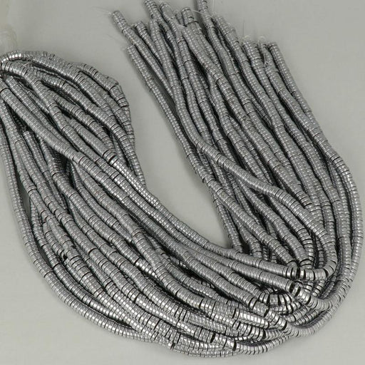 1 Strand 38/40 cm Edelsteinperlen 6x2 mm Hämatit Plattiert Rhodium Heishi  Farbe_Grey