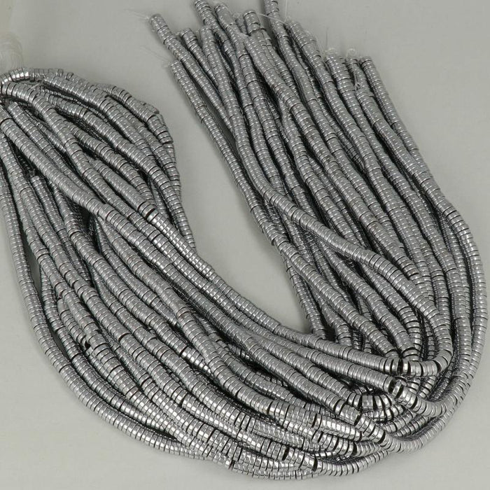 1 Strand 38/40 cm Edelsteinperlen 6x2 mm Hämatit Plattiert Rhodium Heishi  Farbe_Grey