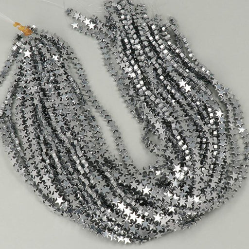 1 Strand 38/40 cm Edelsteinperlen 6 mm Hämatit Plattiert Rhodium Stern glatt  Farbe_Grey